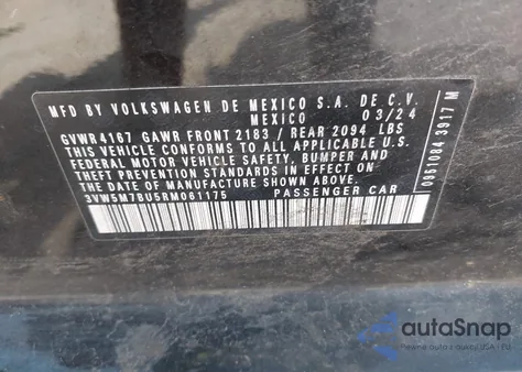 2024 Volkswagen Jetta 1.5T S z USA, uszkodzony, nr VIN 3VW5M7BU5RM061175